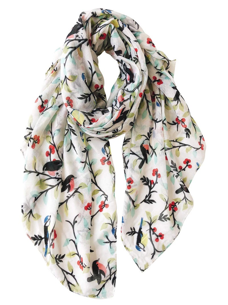 GERINLY Floral Birds Fall Warm Scarves for Women Lightweight Cotton Shawls and Wraps Soft Artistic Scarf - Image 1